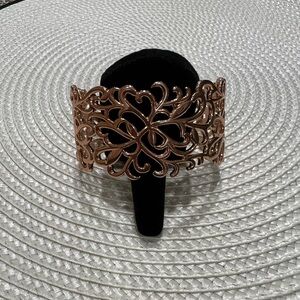 Elegant Rose Gold Filigree Cuff Bracelet by Signed BBJ